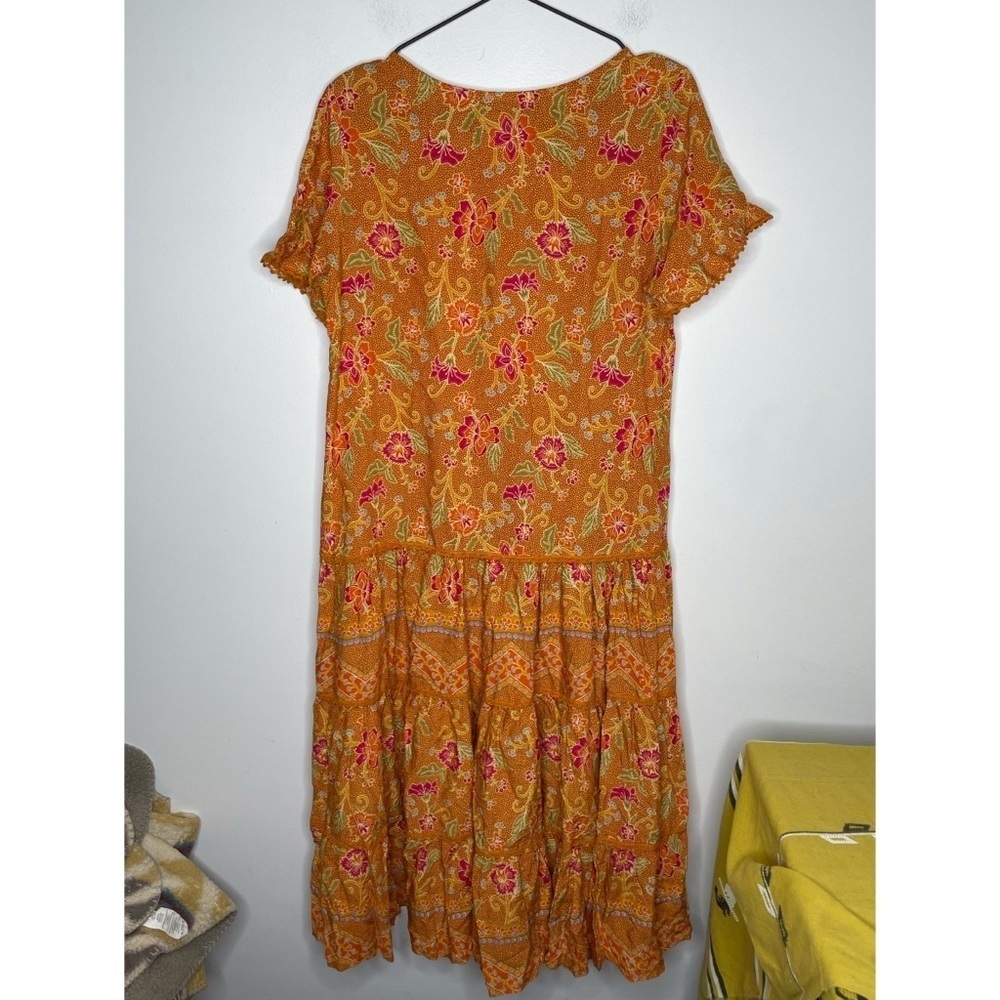 JAASE Boho Ruffle Orange Floral Sash Belted Dress - Picture 3 of 9
